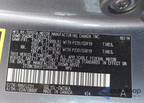 2015 Lexus Rx 350 F Sport z USA, uszkodzony, nr VIN 2T2BK1BA5FC288638